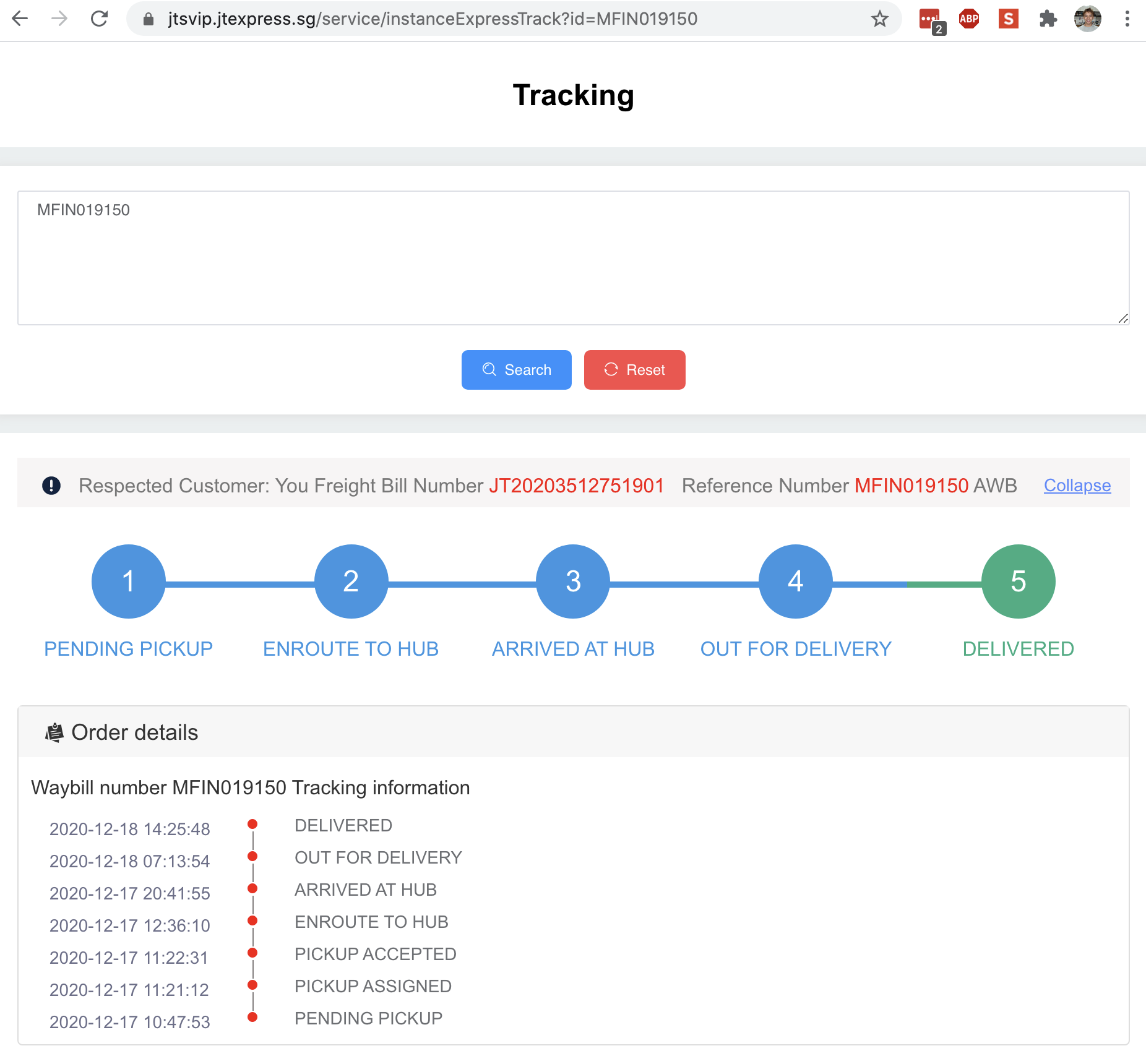 Tracking jt Shipment Track
